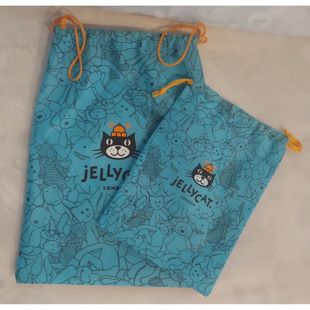 Jellycat London Blue Drawstring Dust Bags Pouch 11×15 &‎ 7.5×10.5 Lot of 2 New